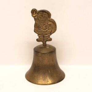 Vintage Brass Bell Santa Claus Handle 4.25" Tall Christmas Patina